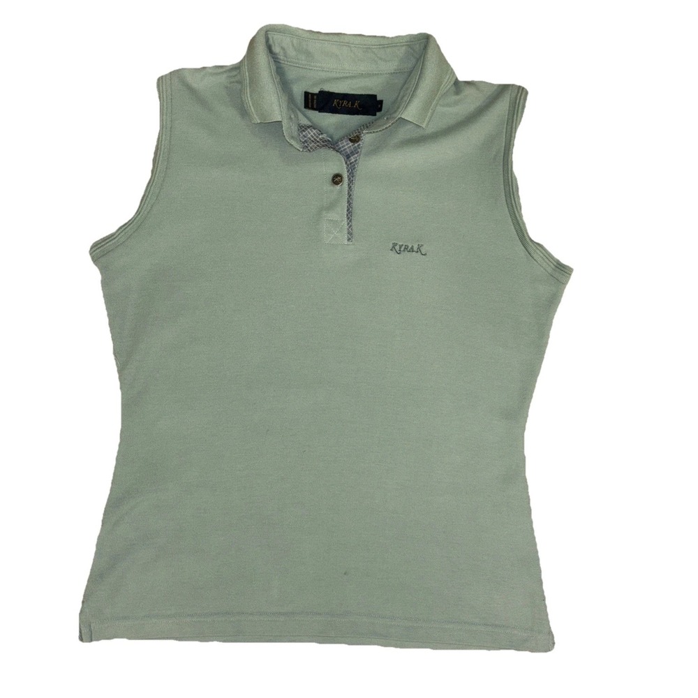 Kyra‎ K Top Sz M Button Tank Blouse Collared Shirt Sleeveless Green Golf Tennis